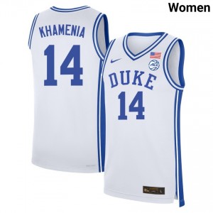 Women Nikolas Khamenia White Duke Blue Devils #14 Replica Jersey 178026-159