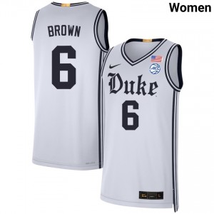 Women Maliq Brown Team White Duke University #6 Embroidery Jerseys 335166-218