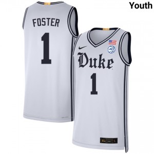 Youth Caleb Foster Team White Blue Devils #1 Game Jersey 737266-287