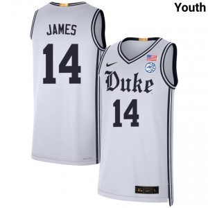 Youth Sion James Team White Duke Blue Devils #14 Player Jerseys 498716-809